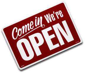 open sign at an angle